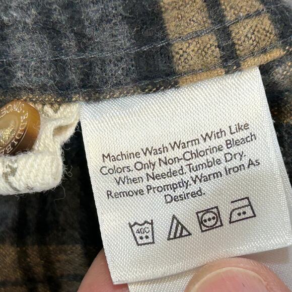 Eddie Bauer Mens L Shirt Flannel Heavy Button Up Gold Gray 100% Cotton - Picture 7 of 12